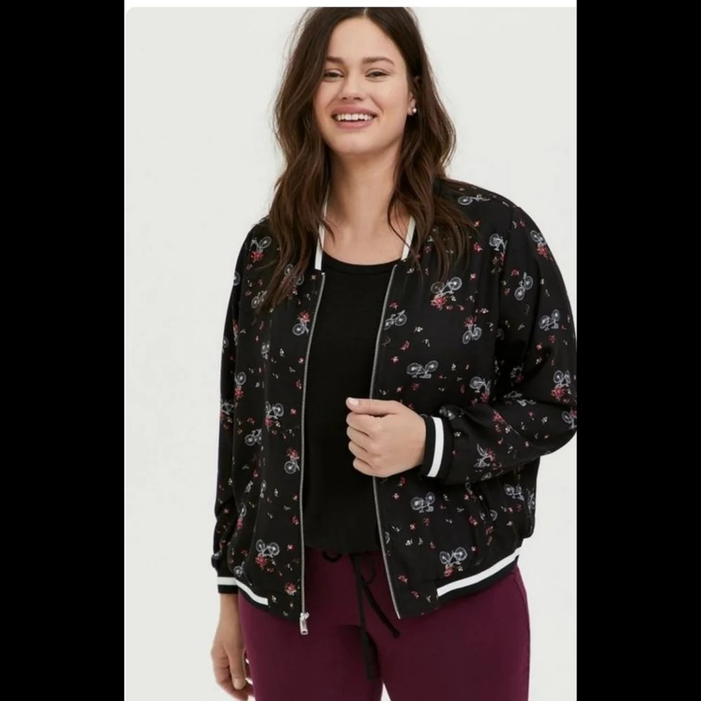 Torrid Black Crepe Floral & Bike Bomber Jacket‎